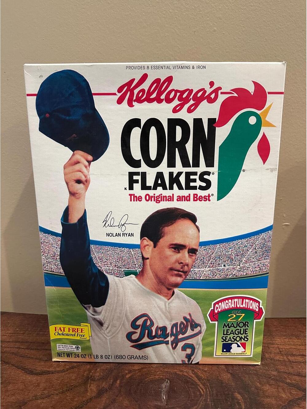 Nolan Ryan 27 Seasons Kellogg's Corn Flakes Box with Cereal 1993